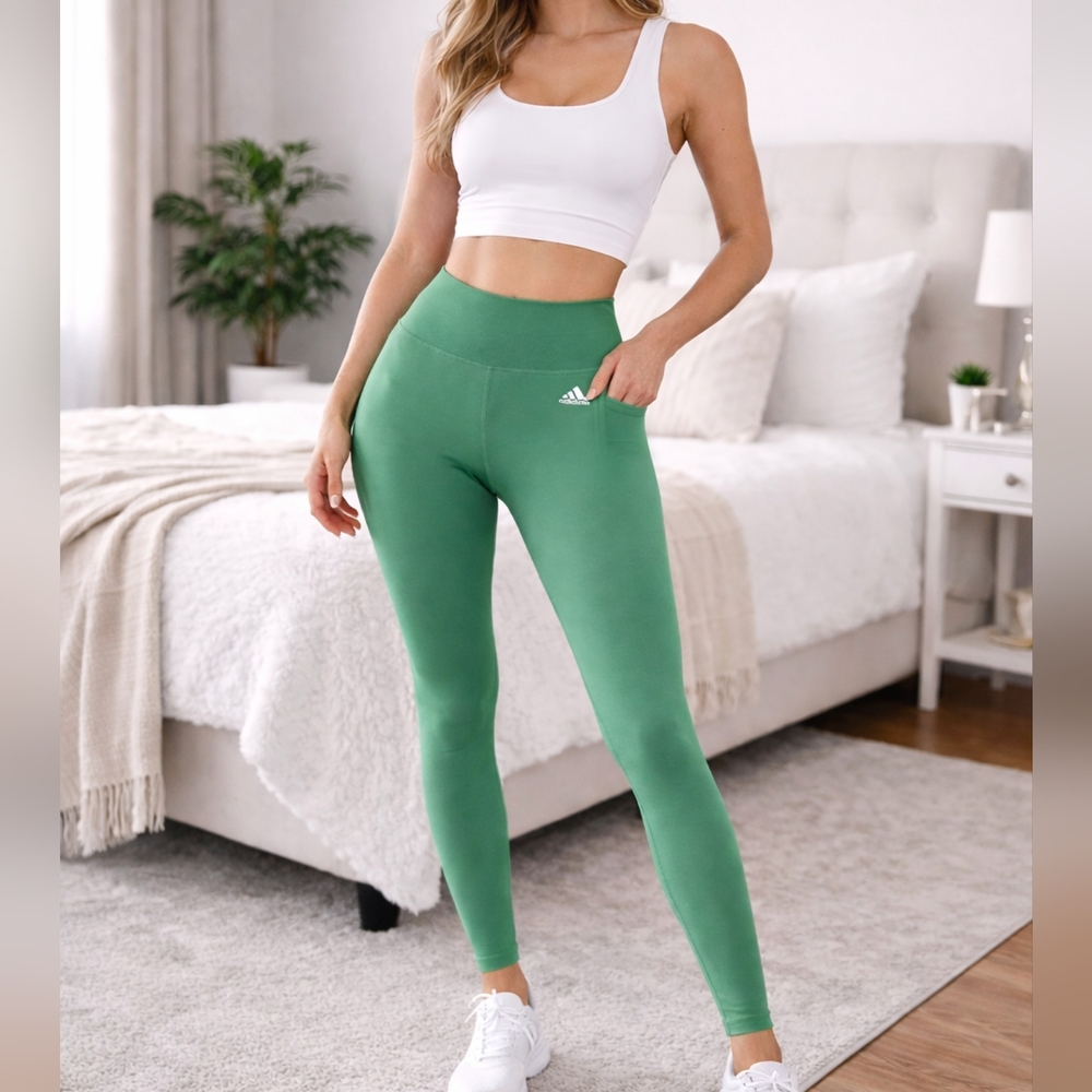 * Adidas Women's High Rise Training Workout Active Causal Leggings Green Size XS